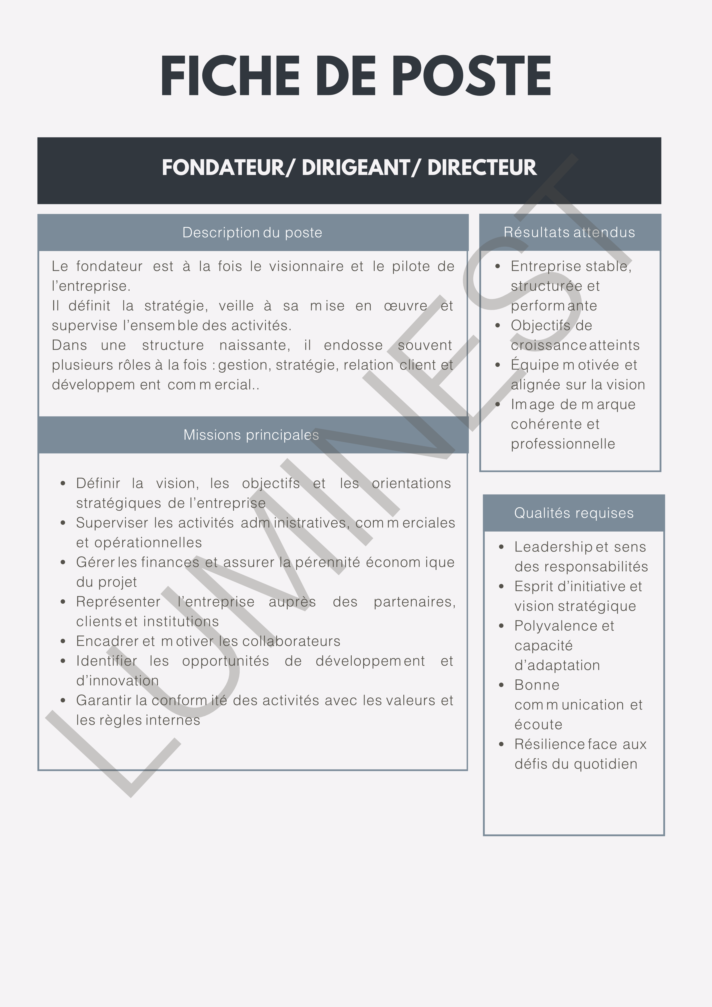 Fiche de Poste: Fondateur Dirigeant